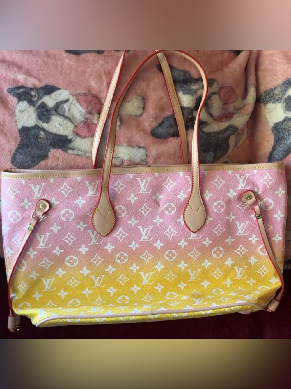 Pink and Yellow Gradient Monogram Tote